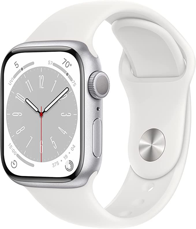 Apple Watch Series 8 [GPS 41mm] Smart Watch w/Silver Aluminum Case with White Sport Band - S/M. F... | Amazon (US)
