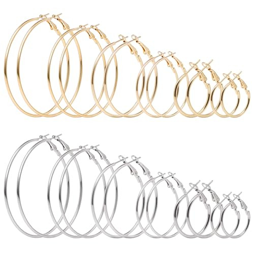 ONKAZO 12 Pairs Gold Hoop Earrings Set for Women Multipack 14K Gold Plated Lightweight Hypoallergenic Large Gold Earrings Women’s Huggies Earrings | Amazon (US)