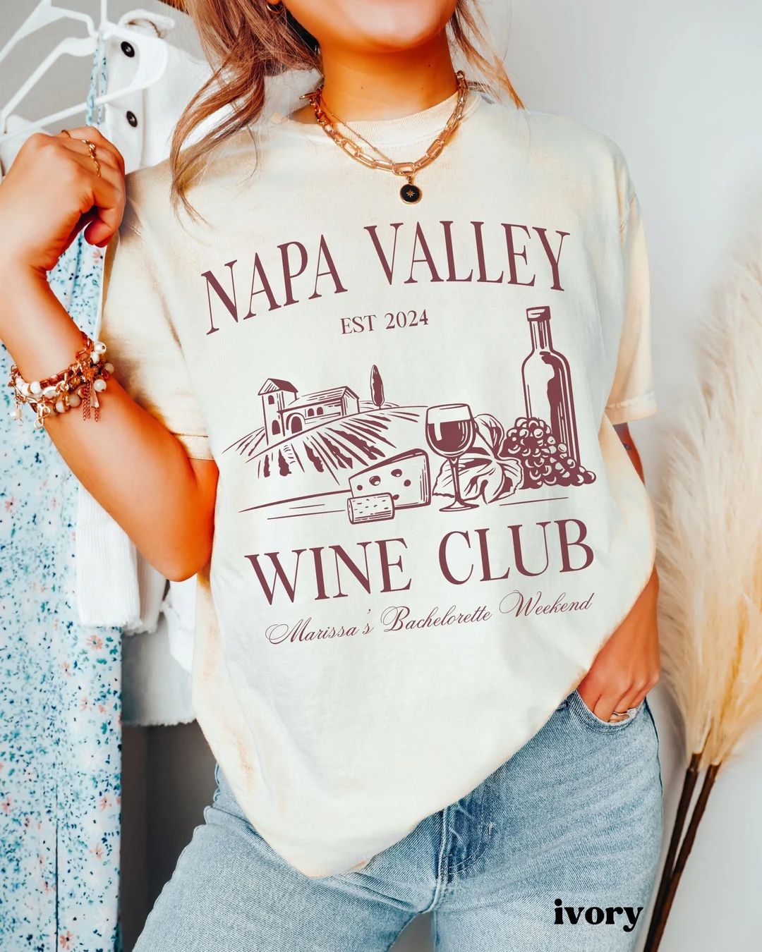 Custom Winery Bachelorette Party Shirts, Napa Valley Trip Custom Location Bachelorette Party Tees... | Etsy (US)