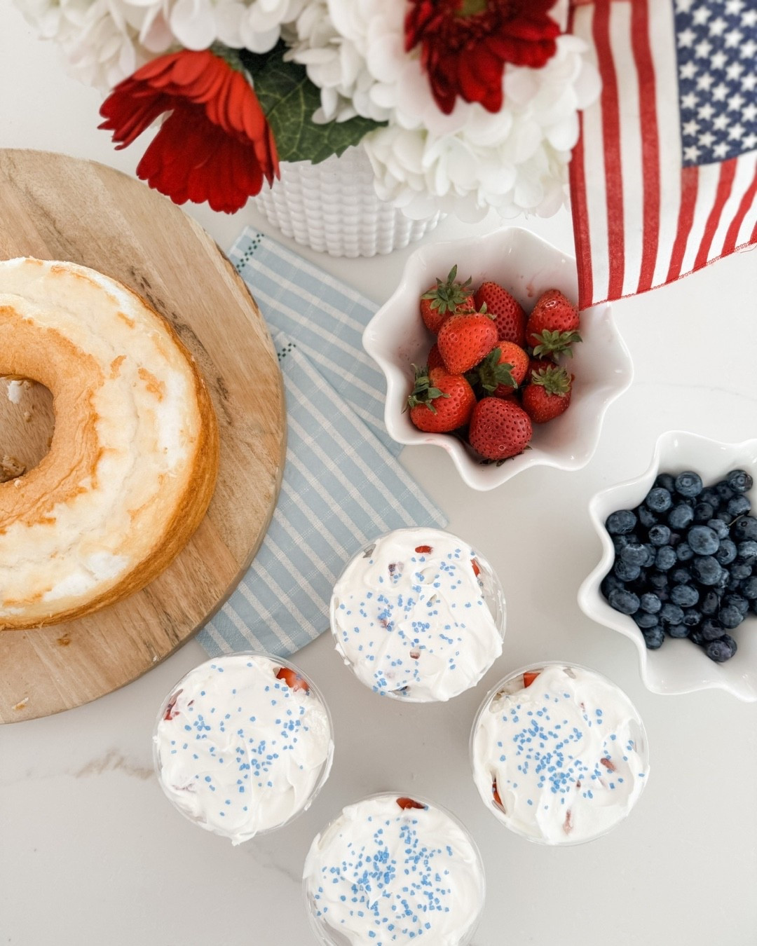 EASY DESSERT IDEA!

SAVE this idea for an easy dessert during July 4th Weekend! It’s so easy - you only need 4 ingredients!
⁃ Angel food cake
⁃ Strawberries
⁃ Blueberries
⁃ Cool whip
Start by cutting fresh angel food cake into small pieces and slice strawberries. Then in your cups, layer cake, blueberries, and then cool whip. Start another layer with cake, strawberries, and more cool whip. I top mine with fun blue sprinkles but you can skip that part if you prefer! These are so easy and yummy! You could easily make this recipe gluten and dairy free by making gluten free cupcakes and using dairy free cool whip instead!
Follow along for more hosting ideas and home finds!

#4thofJuly  #dessertideas #easyhostingideas

#LTKfoodie #LTKHome #LTKSeasonal