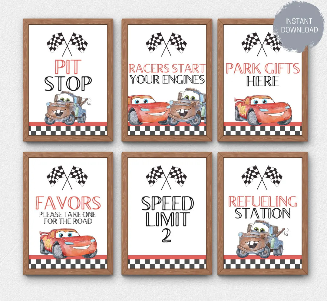 Editable Cars Party Signs, Cars Birthday Food Drink Signs, Car Party Favors & Gifts Sign, Lightni... | Etsy (US)