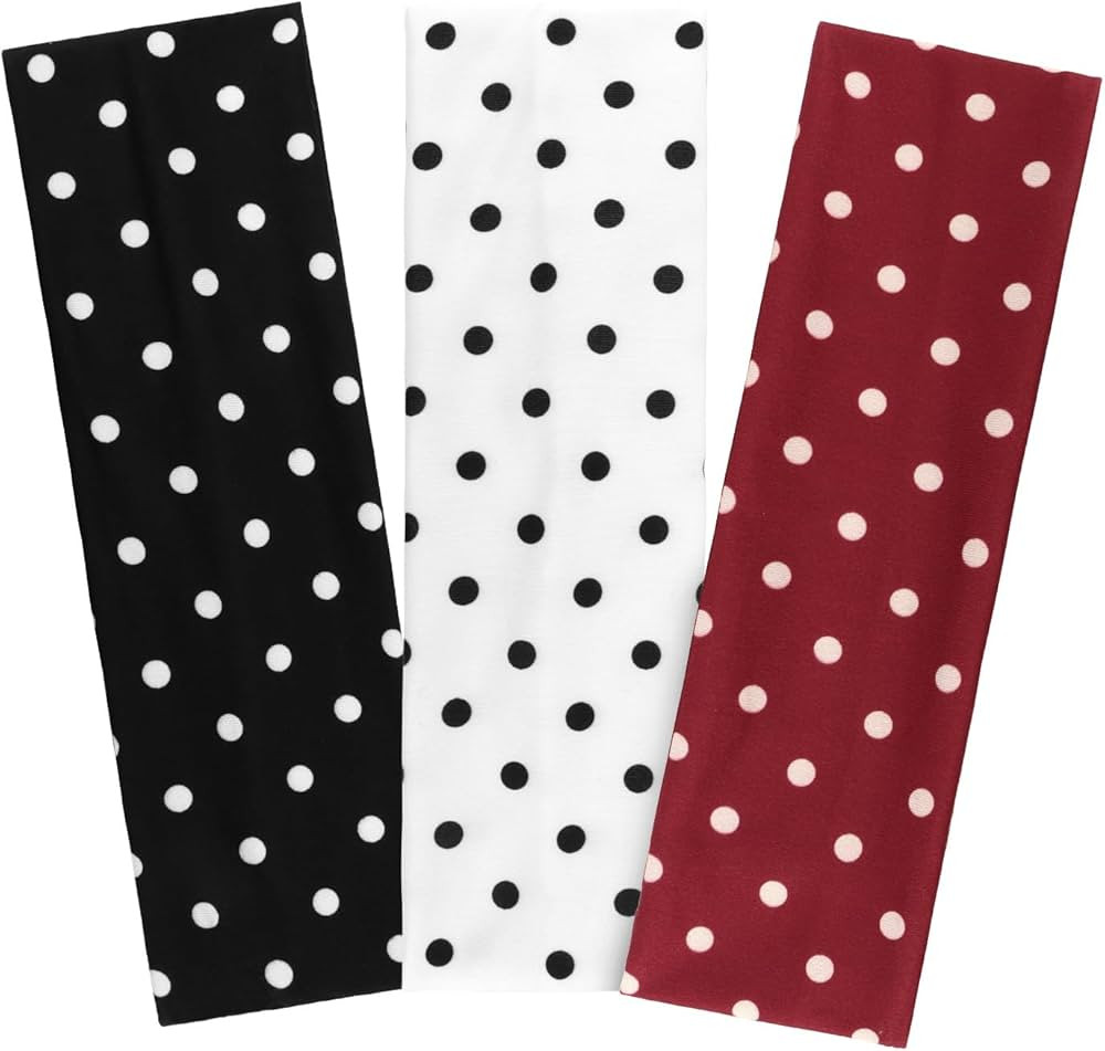 Wecoe Polka Dot Headbands for Women 3 PCS Stretchy Wide Headbands Non-Slip Soft Fabric Hairband H... | Amazon (US)