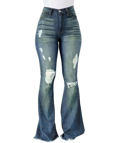 High Waist Bell Bottom Jeans for Women 90s Ripped Stretchy Flared Wide Leg Boot Cut Denim Pants Y2K | Amazon (US)