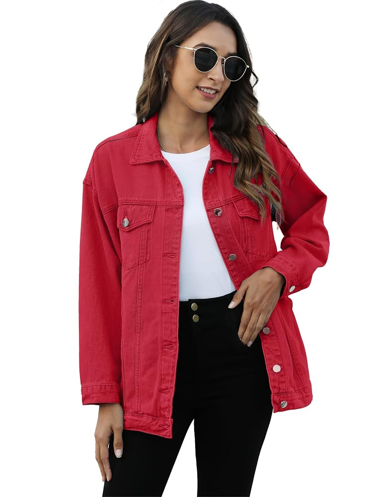 Omoone Women's Oversized Mid Long Denim Jacket Jean Biker Coat | Amazon (US)