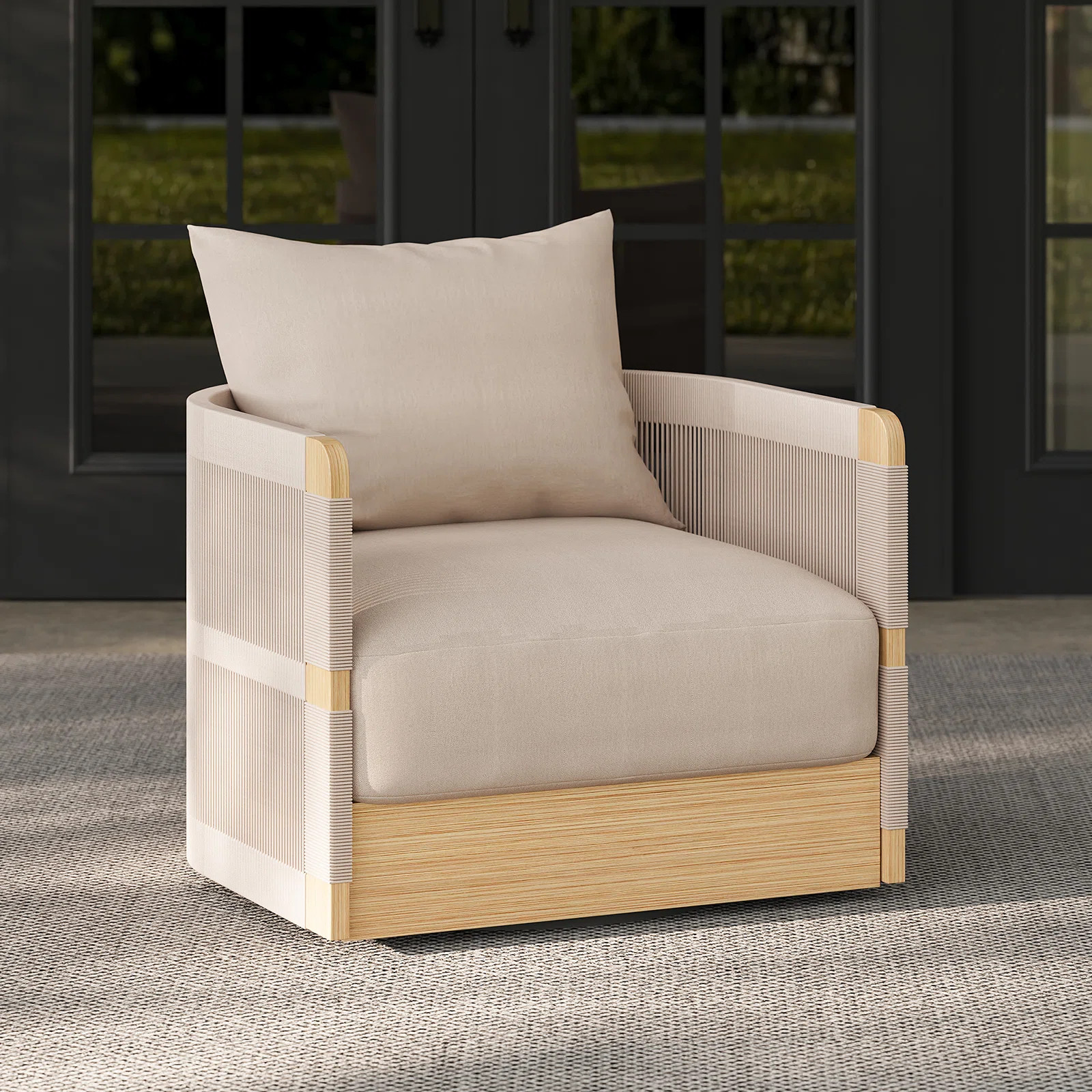Outdoor Khaki Handwoven Rope Swivel Chair | Wayfair North America