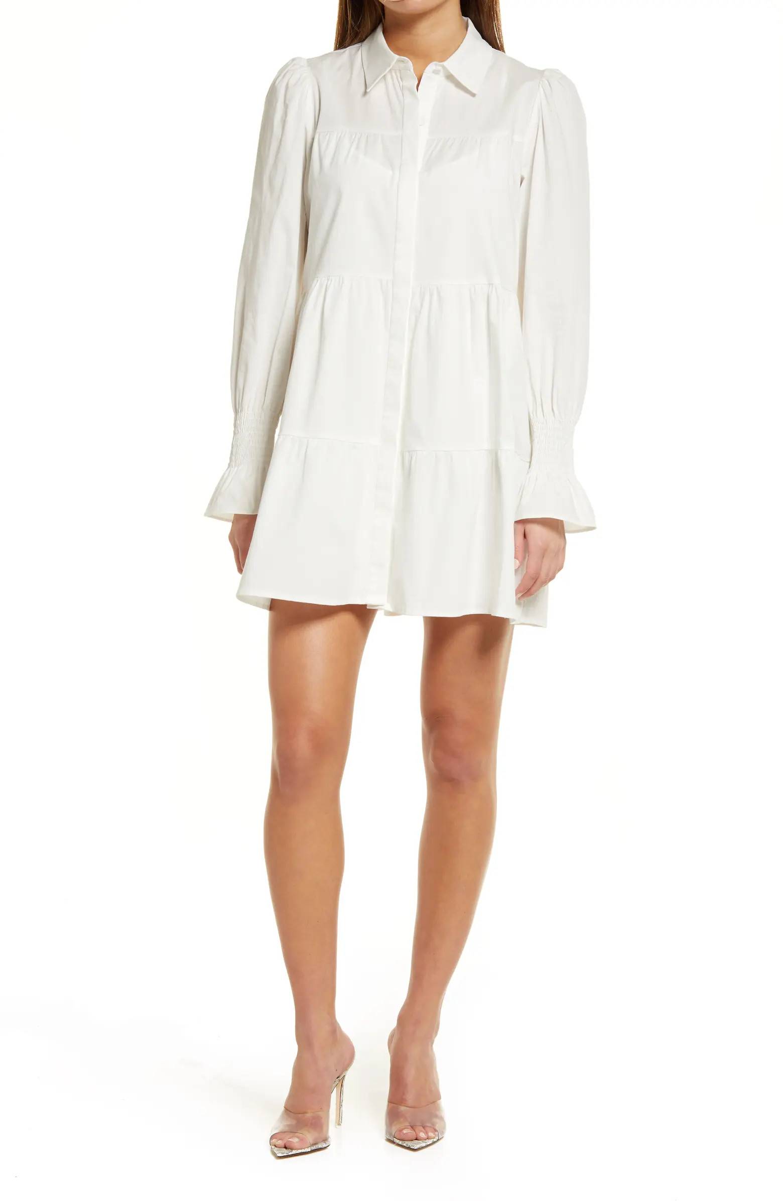 WAYF Canossa Tiered Long Sleeve Stretch Cotton Shirtdress | Nordstrom | Nordstrom