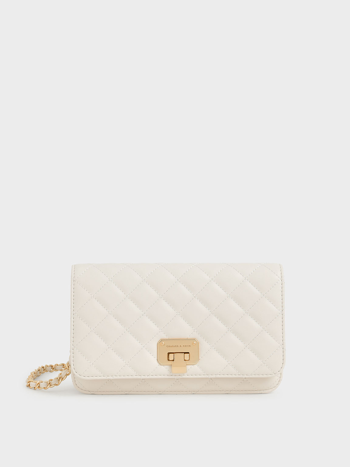 Cream Quilted Push-Lock Clutch | CHARLES & KEITH UK | Charles & Keith UK