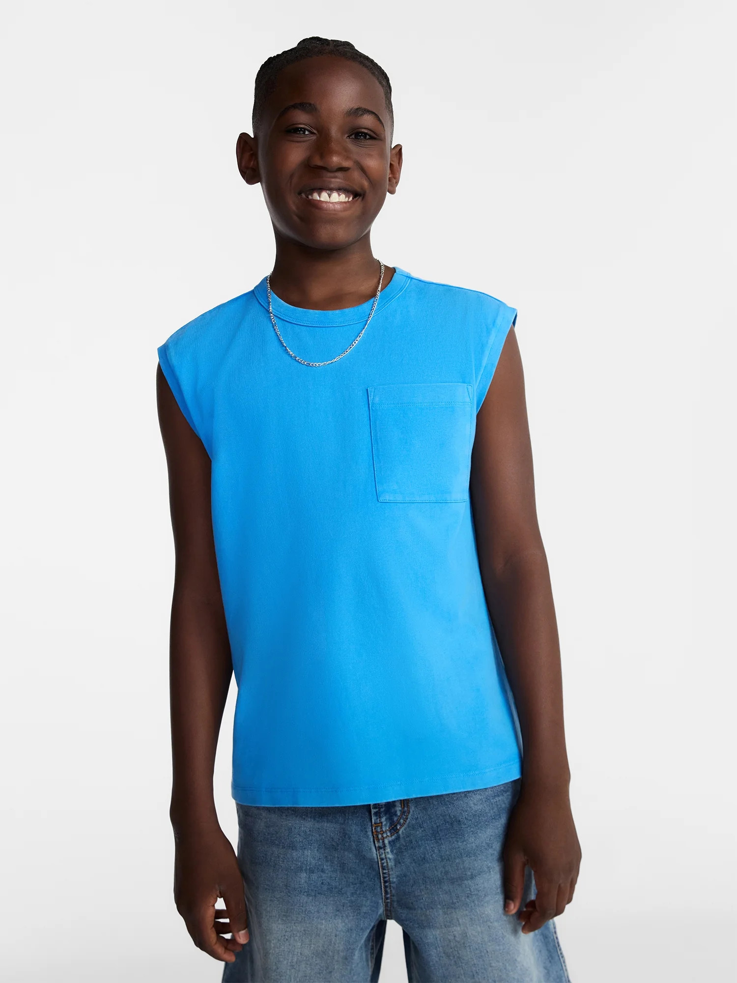 Weekend Academy Boys Oversized Cotton Tank Top with Pocket, Sizes 4-18 - Walmart.com | Walmart (US)
