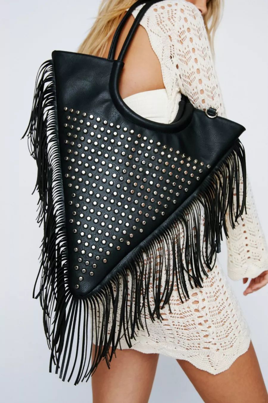 Faux Leather Studded Fringe Day Bag | Nasty Gal US