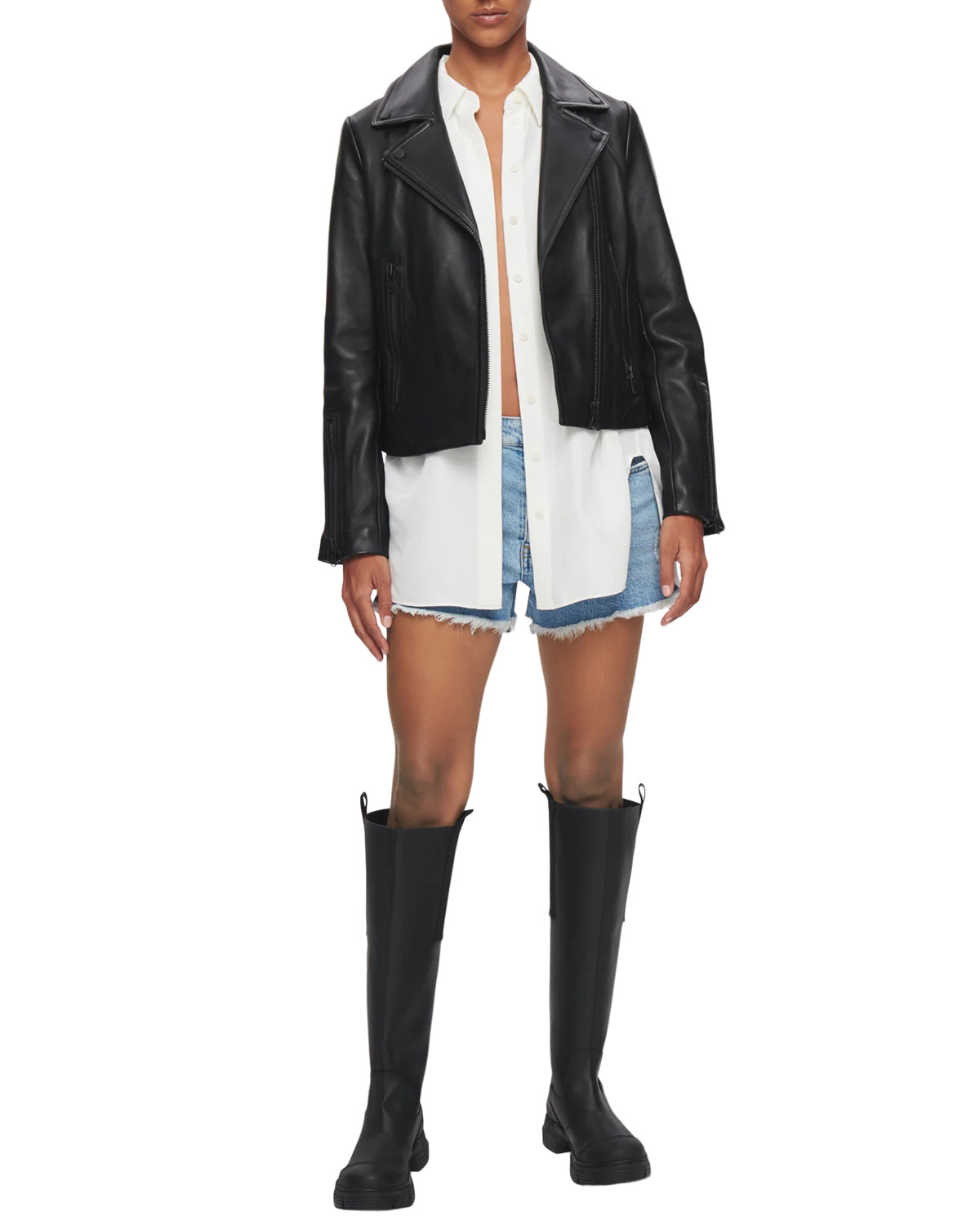 Leather Biker Jacket in Black with Black Hardware | AVO