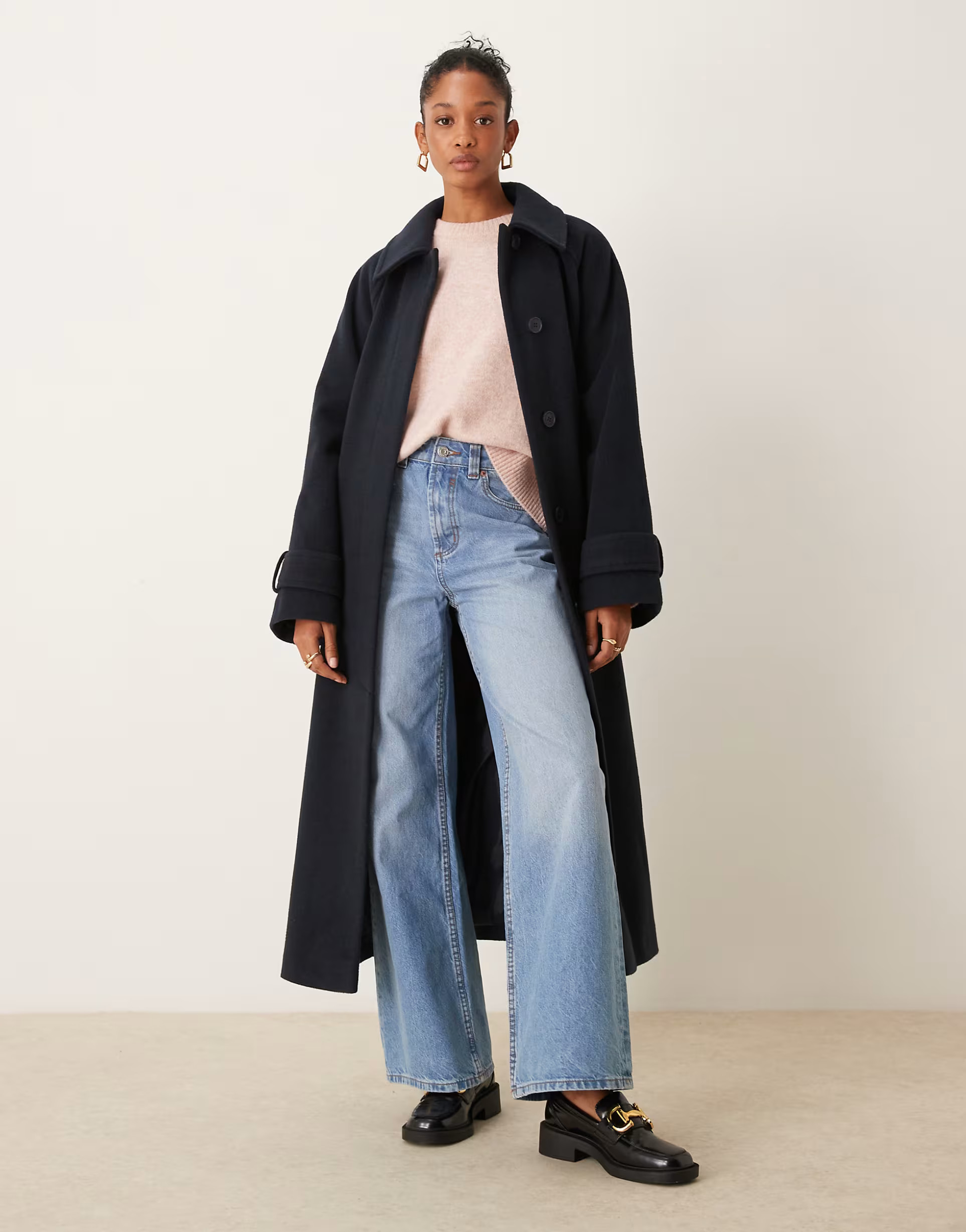 ASOS DESIGN brushed formal top collar longline coat in navy | ASOS (Global)