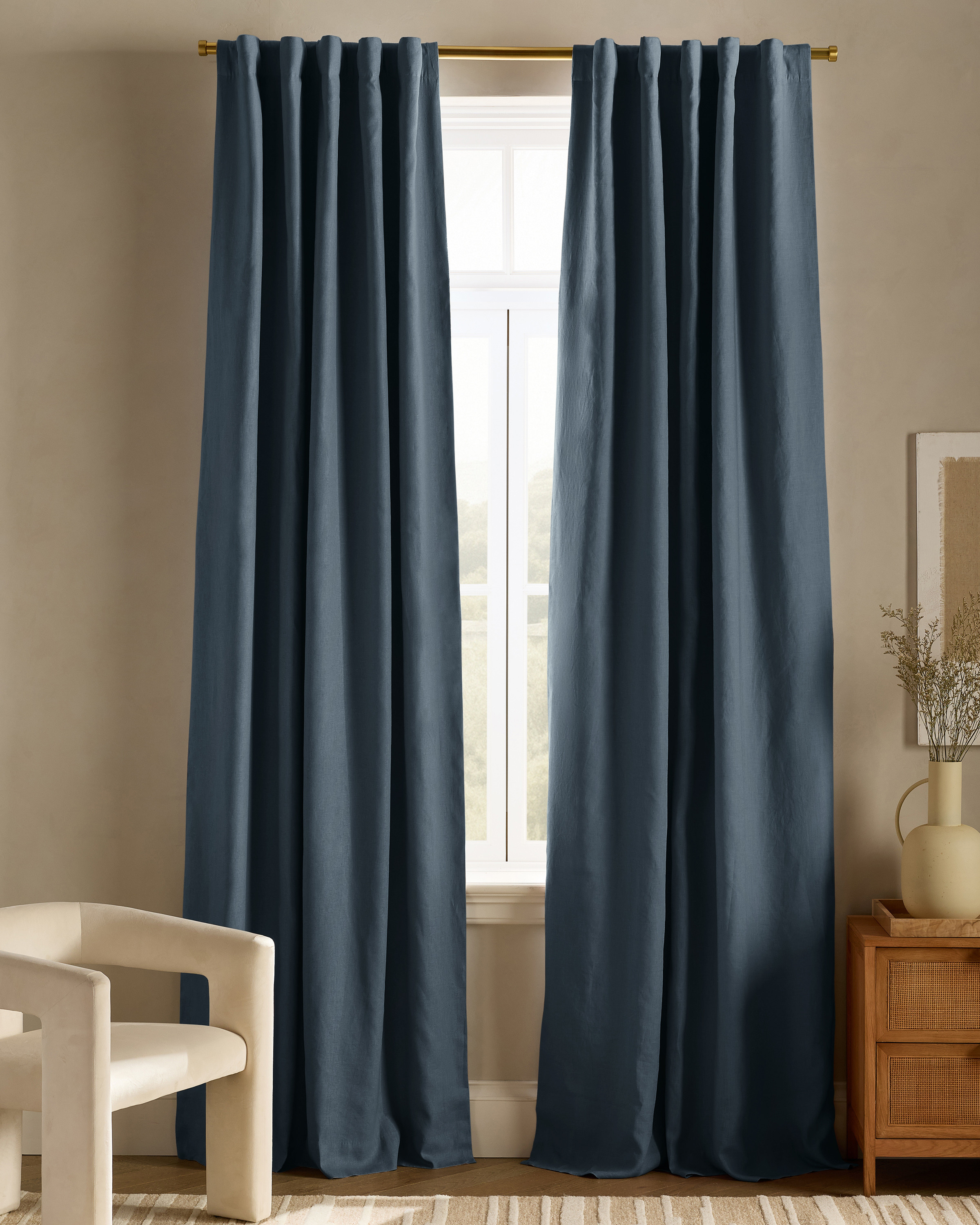 Quince | European Linen Room Darkening Curtain in Chambray, Size 96x108 | Quince