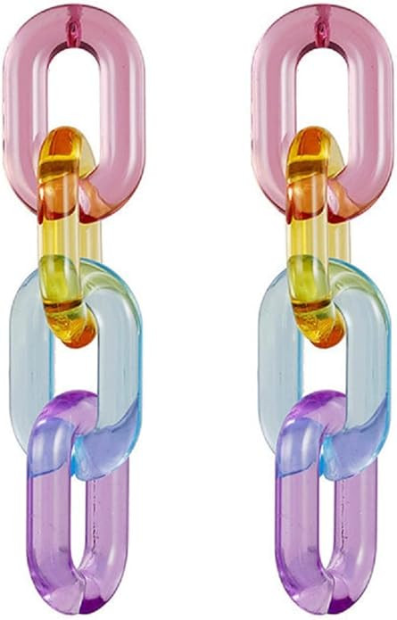 Funky Acrylic Extra Long Link Chain Dangle Earrings Rainbow Clear Pastel Statement Resin Geometri... | Amazon (US)