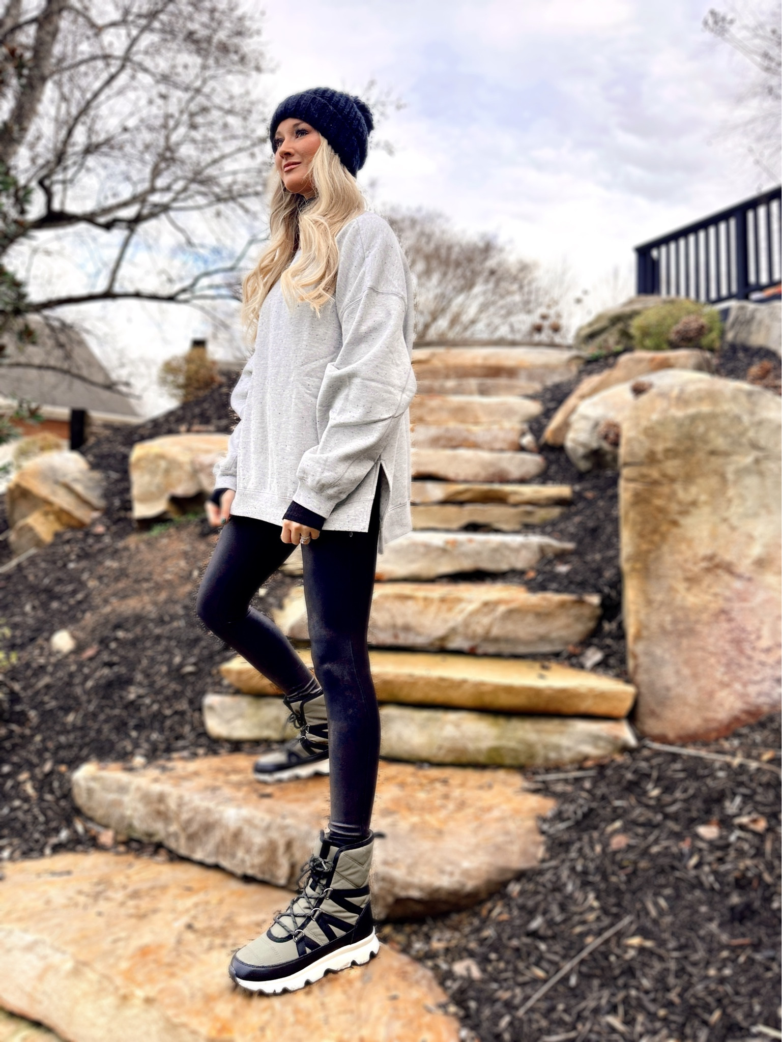@walmartfashion - over sweatshirt (size L / color: heather grey), faux leather leggings (size S), lace-up puffer boots (went up a half size), and black beanie! #walmartfashion #walmartpartner

#LTKstyletip #LTKSeasonal #LTKunder50