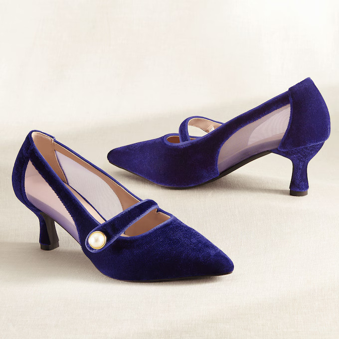 Ashro Pearl Button Velvet Pump | Ashro