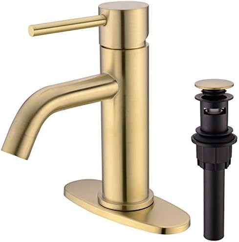 TRUSTMI Brass Single Lever Single Hole Bathroom Basin Sink Faucet with Pop Up Drain Assembly and ... | Amazon (US)