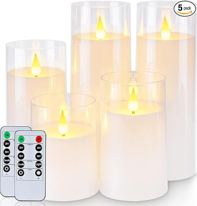 Homemory Pure White Flickering Flameless Candles, Battery Operated Acrylic LED Pillar Candles wit... | Amazon (US)