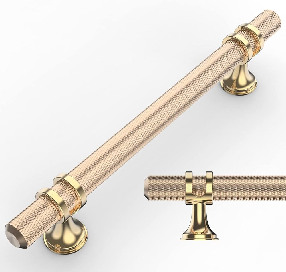 Amerdeco 10 Pack Knurled Gold Cabinet Pulls 5 Inch Hole Center Brushed Brass Kitchen Cabinet Hand... | Amazon (US)