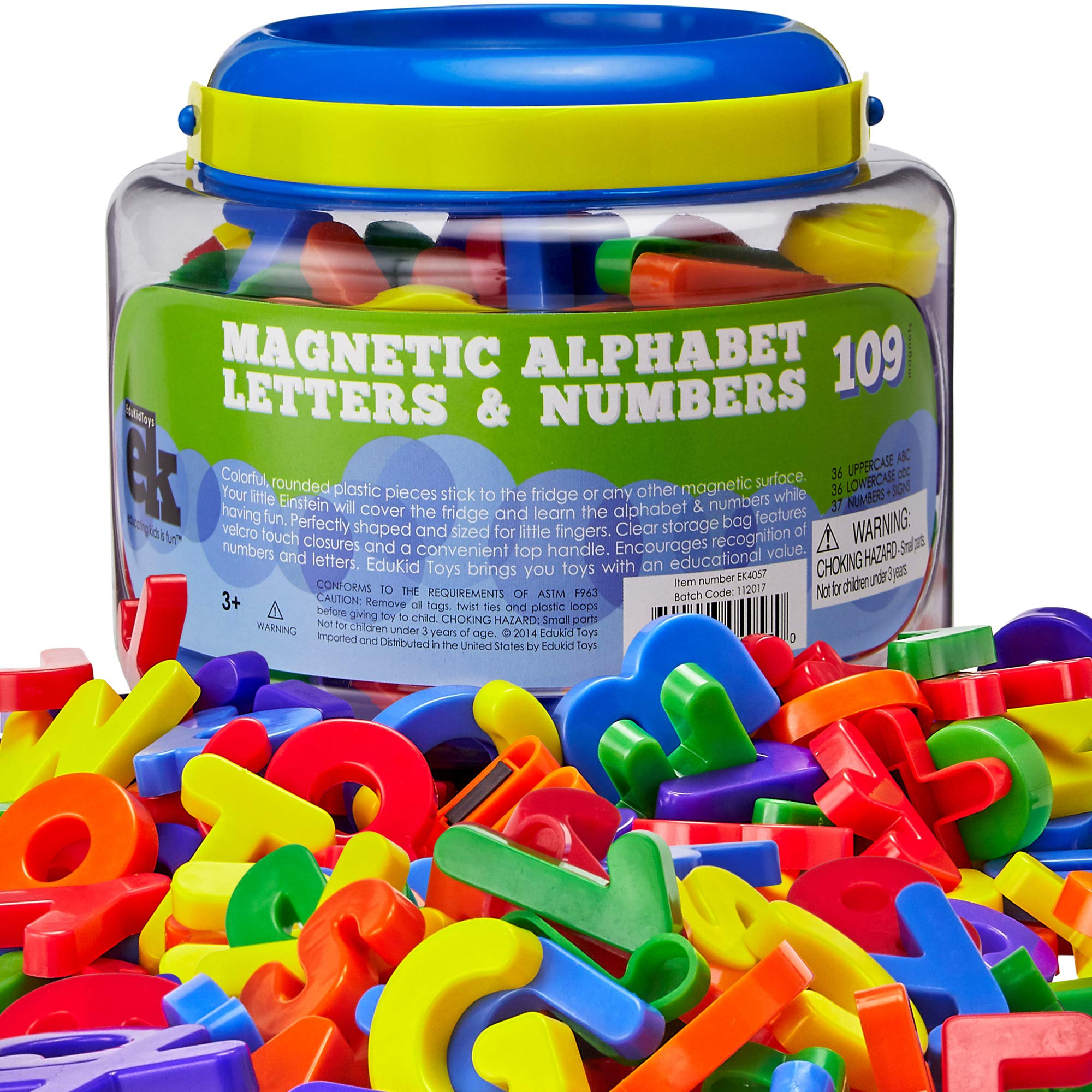 EduKid Toys ABC Magnets - 109 Magnetic Alphabet Letters & Numbers with Take Along Bucket | Amazon (US)