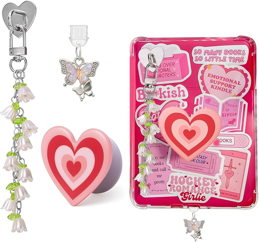 AIERSA Cute Charms Set for Kindle,Included Dust Plug Charm Type C/USB C,Heart Grip Holder,Flower ... | Amazon (US)