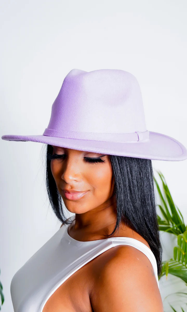 Still Trending | Wide Brim Panama Felt Fedora Hat with Band - Purple Lavender | Cutely Covered