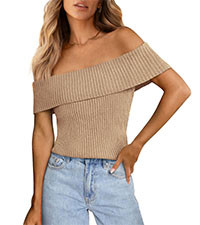 PRETTYGARDEN Women's 2025 Summer Off Shoulder Sweater Tops Ribbed Knit Short Sleeve Trendy Going ... | Amazon (US)