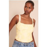 Butter Yellow Floral Textured Boned Corset | PrettyLittleThing US