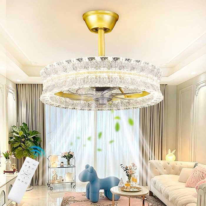 Ceiling Fans with Lights and Remote: 20 Inch Gold Chandelier Fan with LED Acrylic Shade - Modern ... | Amazon (US)