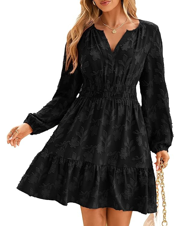 BerryGo Womens Long Sleeve Mini Dress Casual A Line Flowy Loose Vacation Party Babydoll Fall Shor... | Amazon (US)