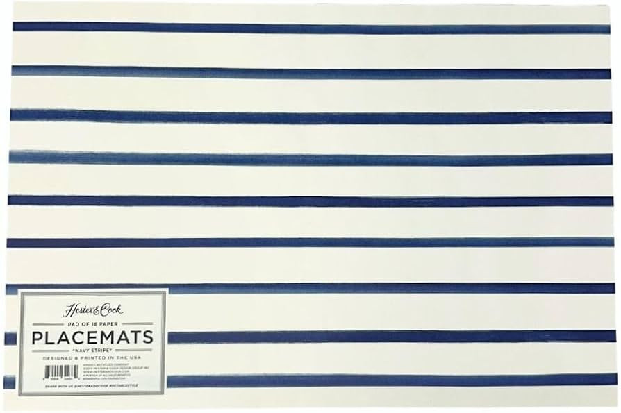 Hester and Cook Disposable Paper Placemats for Dining Table - Navy Striped Square Place Mats for ... | Amazon (US)