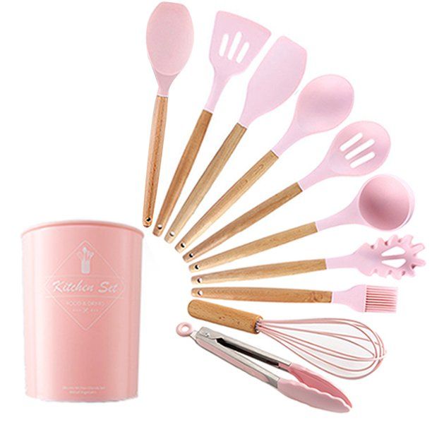 Kitchen Utensils Set Silicone Cooking Utensils - Heat Resistant Kitchen Tools Wooden Handle Spoon... | Walmart (US)