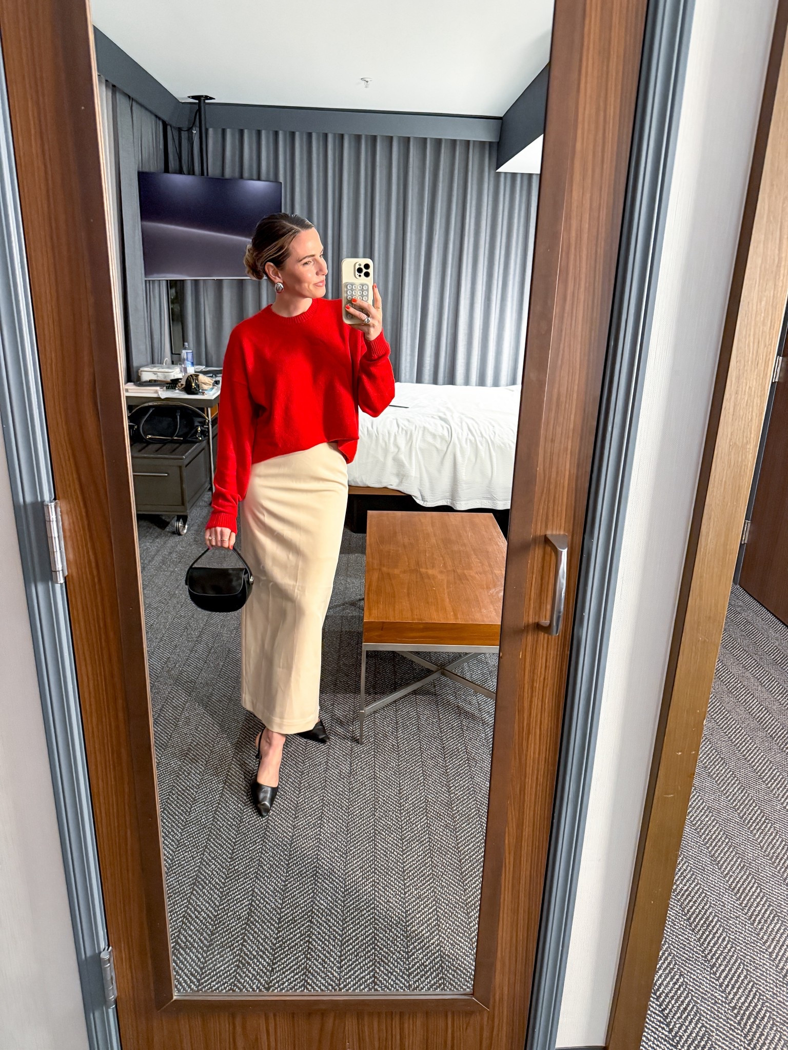 a work holiday party type of outfit- I paired a casual baggier red sweater with this structured chic beige column skirt for a Christmas party look! 

#LTKHoliday #LTKootd #LTKWorkwear