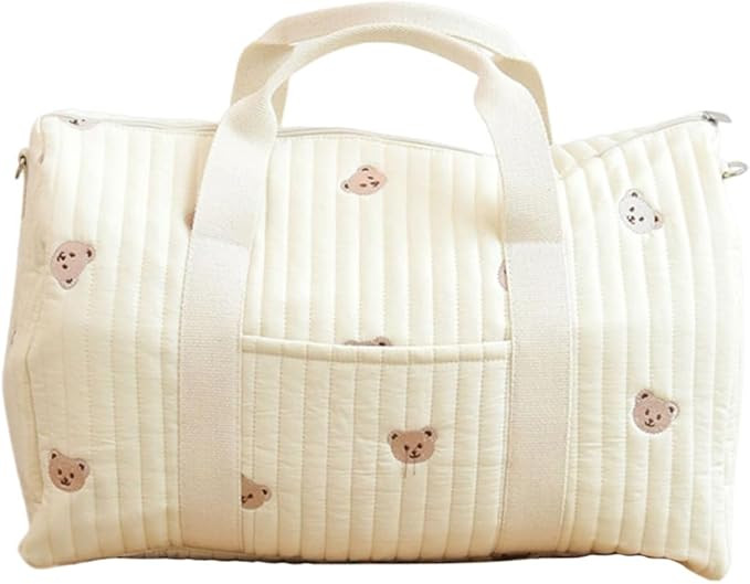 Quilted Duffle Bag For Women Cute Weekender Bag Floral Travel Bag Cotton Diaper Tote Bag | Amazon (US)