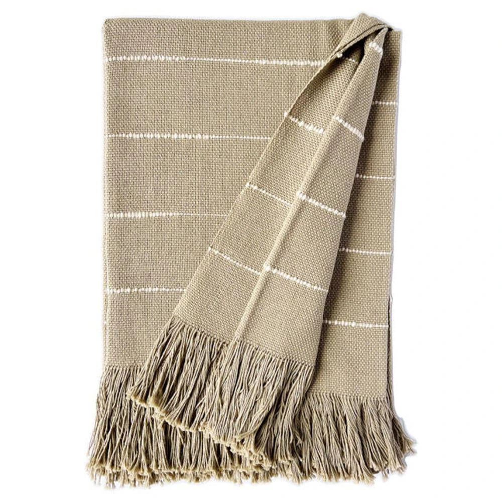 Riona Modern Camel Cotton Handwoven Throw Blanket | Kathy Kuo Home