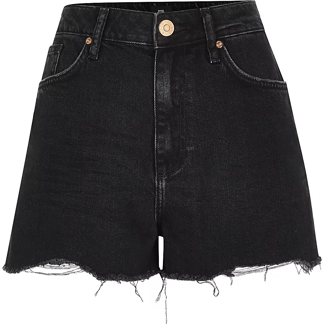 Black Annie washed high waist denim shorts | River Island (US)