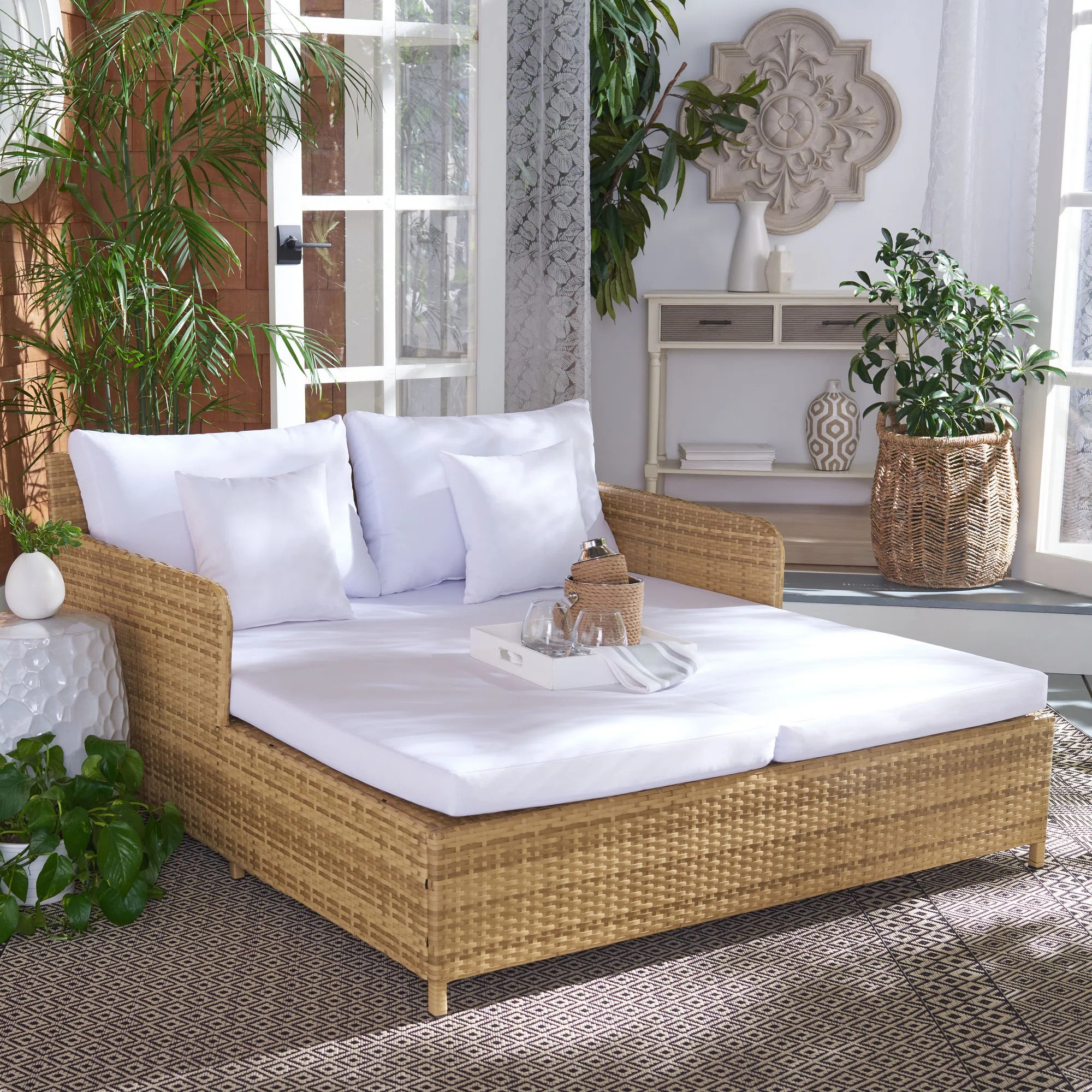 Cadeo 53.1'' Wide Straight Wicker Patio Daybed with Cushions | Wayfair North America