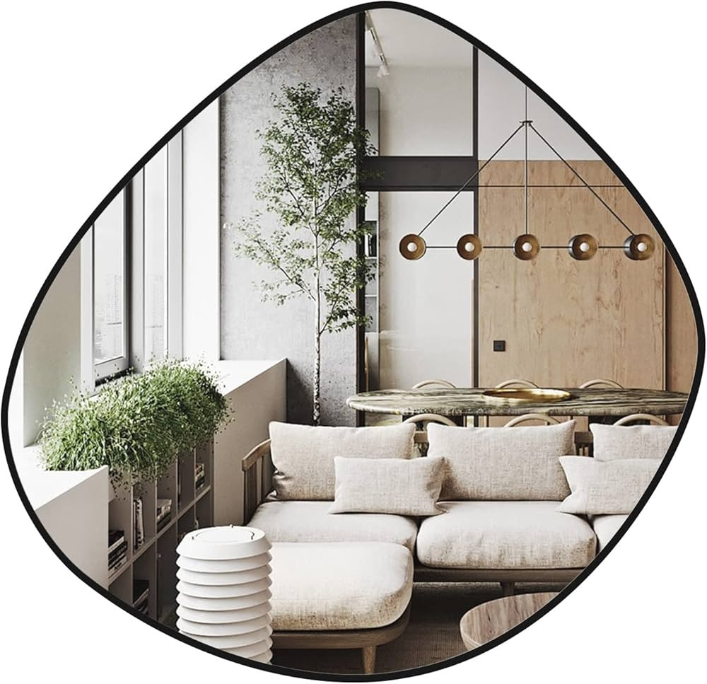 RRG Asymmetrical Mirror Wall Mounted Black Metal Framed Mirror for Living Room Bedroom Bathroom E... | Amazon (US)