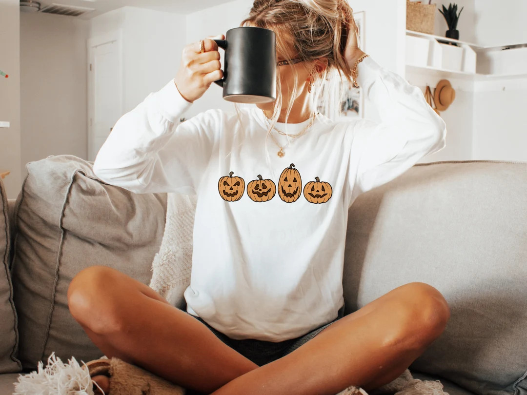 Pumpkin Sweatshirt, Pumpkin Sweater, Jack-o-lantern Sweatshirt, Halloween Crewneck Sweatshirt, Ha... | Etsy (US)