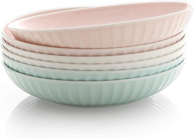 ZEN Pleats Porcelain Salad Pasta Bowls 23oz Set of 6 (Mixed Color) | Amazon (US)