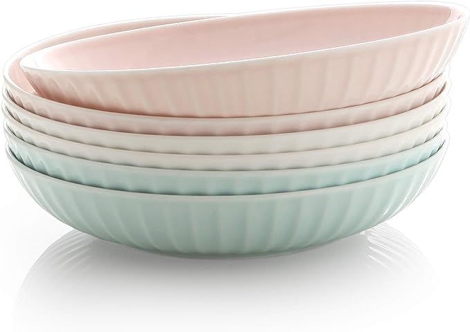 ZEN Pleats Porcelain Salad Pasta Bowls 23oz Set of 6 (Mixed Color) | Amazon (US)