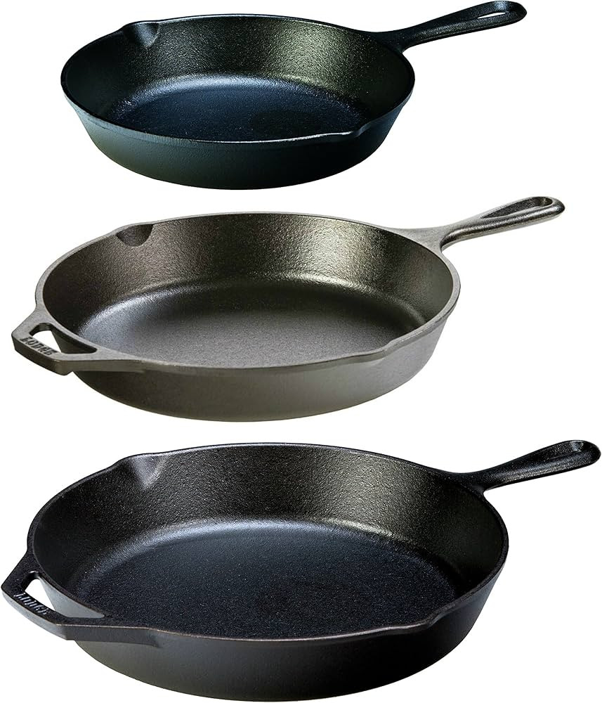 Lodge Seasoned Cast Iron 3 Skillet Bundle. 12 inches and 10.25 inches with 8 inch Set of 3 Cast I... | Amazon (US)