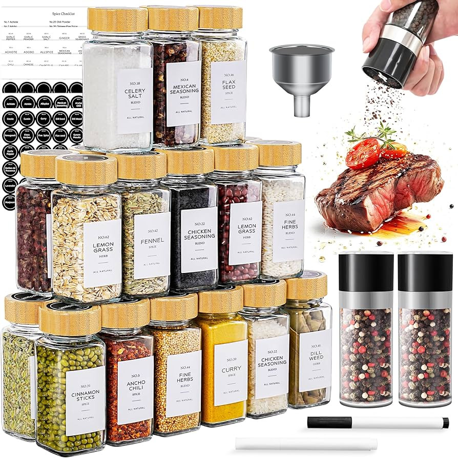 Spice Jars with Label, 26 Pcs Seasoning Containers, Glass Spice Jars 4 oz with Labels, Spice Cont... | Amazon (US)