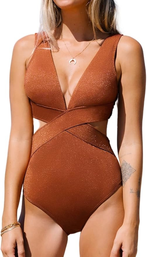 CUPSHE One Piece Swimsuit for Women Bathing Suit V Neck Cutout Sexy Swimwear Wide Straps Back Hoo... | Amazon (US)