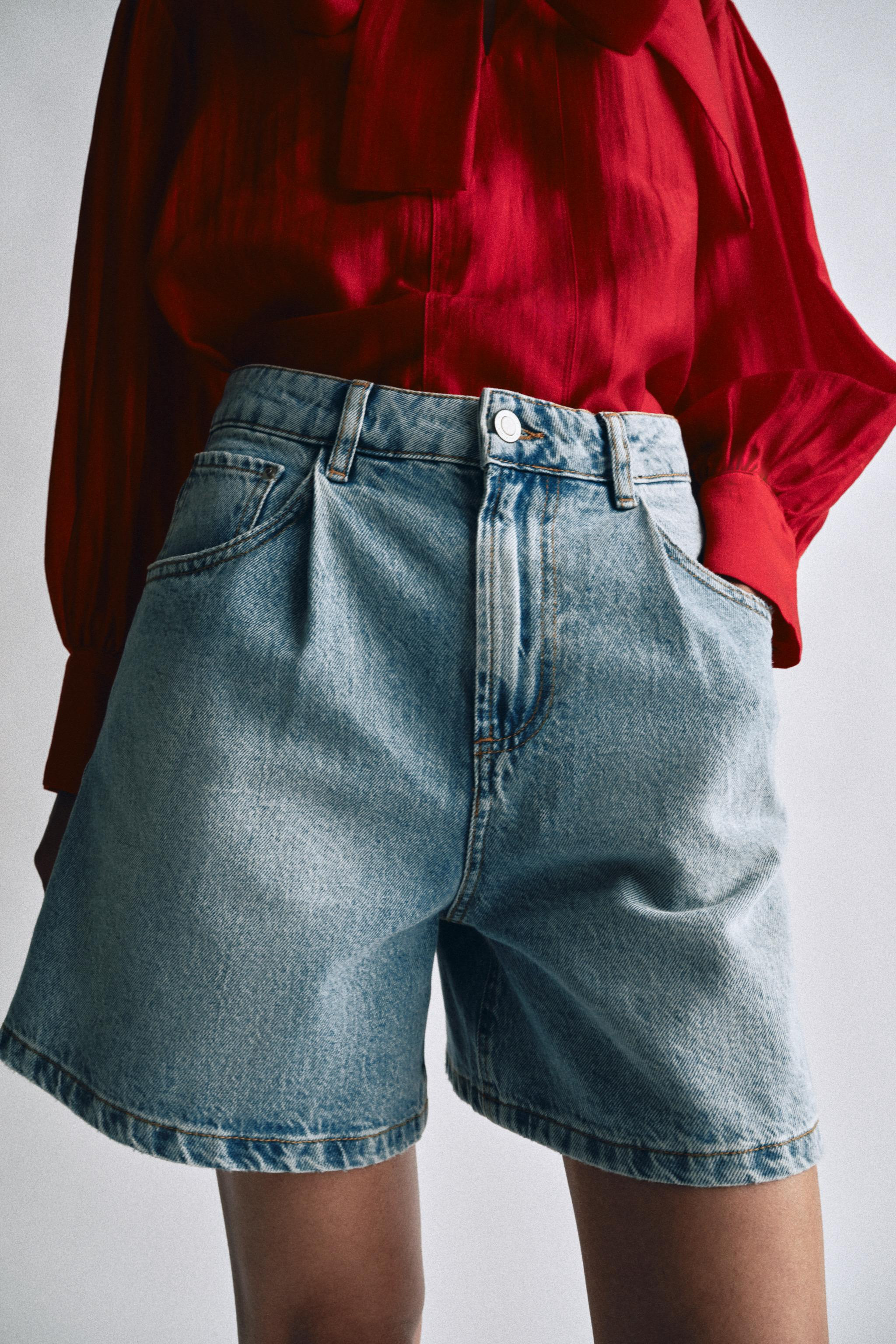 ZW COLLECTION HIGH-WAIST DENIM SHORTS | Zara US