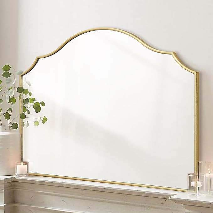 Gold Modern Large Wall Mirror, 36"x26" Decorative Scalloped Arched Mirror Vanity Minimalist Mirro... | Amazon (US)