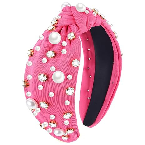 Zkptops Knotted Headband Pearl Rhinestone Headband for Women Beaded Wide Top Knot Headbands Cryst... | Amazon (US)