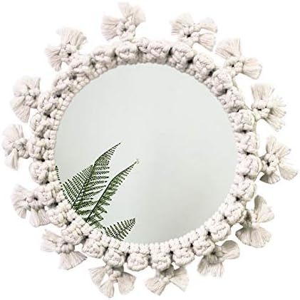 TopCraft Hanging Wall Mirror with Boho Mirror Art Decor Macrame Fringe Decorative Round Mirror fo... | Amazon (US)