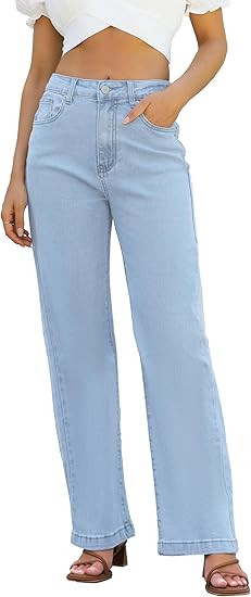 Womens Jeans High Waisted Straight Leg Loose Stretchy Lightweight Tummy Control Trendy Jeans for ... | Amazon (US)