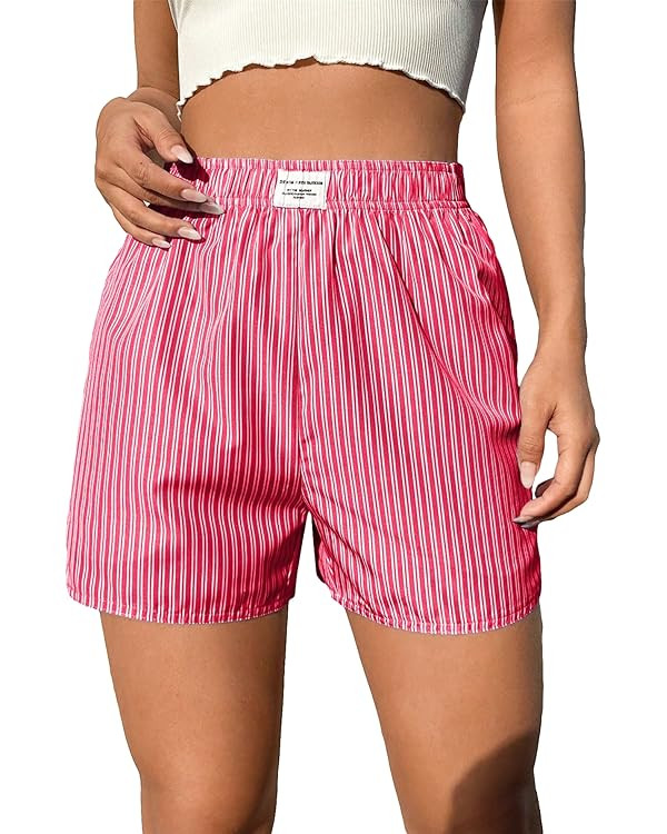SOLY HUX Women's Striped Shorts Elastic High Waisted Straight Leg Summer Shorts | Amazon (US)
