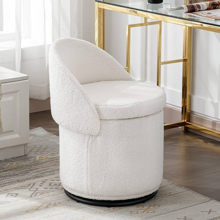 DUOMAY Modern Round Swivel Vanity Storage Stool with Foldable Backrest, Upholstered Ottoman with ... | Amazon (US)